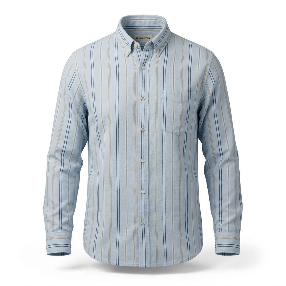 Taylor Stitch The Jack Shirt Mens 42 Large Blue Stripe Linen Blend 2605JBSSL